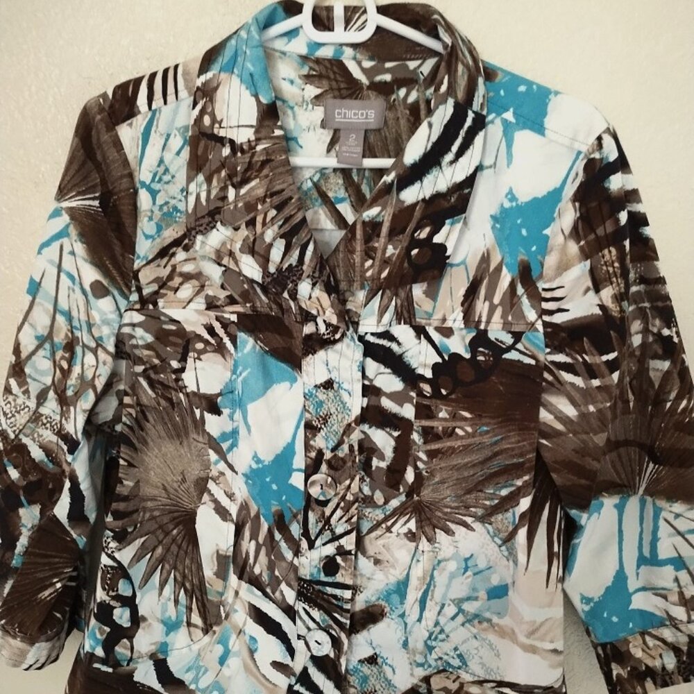 Chico's: Beautiful Brown/Tan/Blue Jacket
